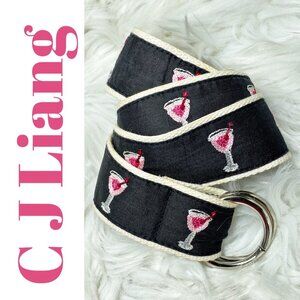 CJ LAING PREPPY PINK MARTINI PRINT CANVAS D RING BELT, SIZE SMALL
